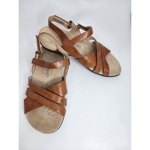 Vionic Mirabi Ankle Strappy Embossed Brown Sandal Size 10